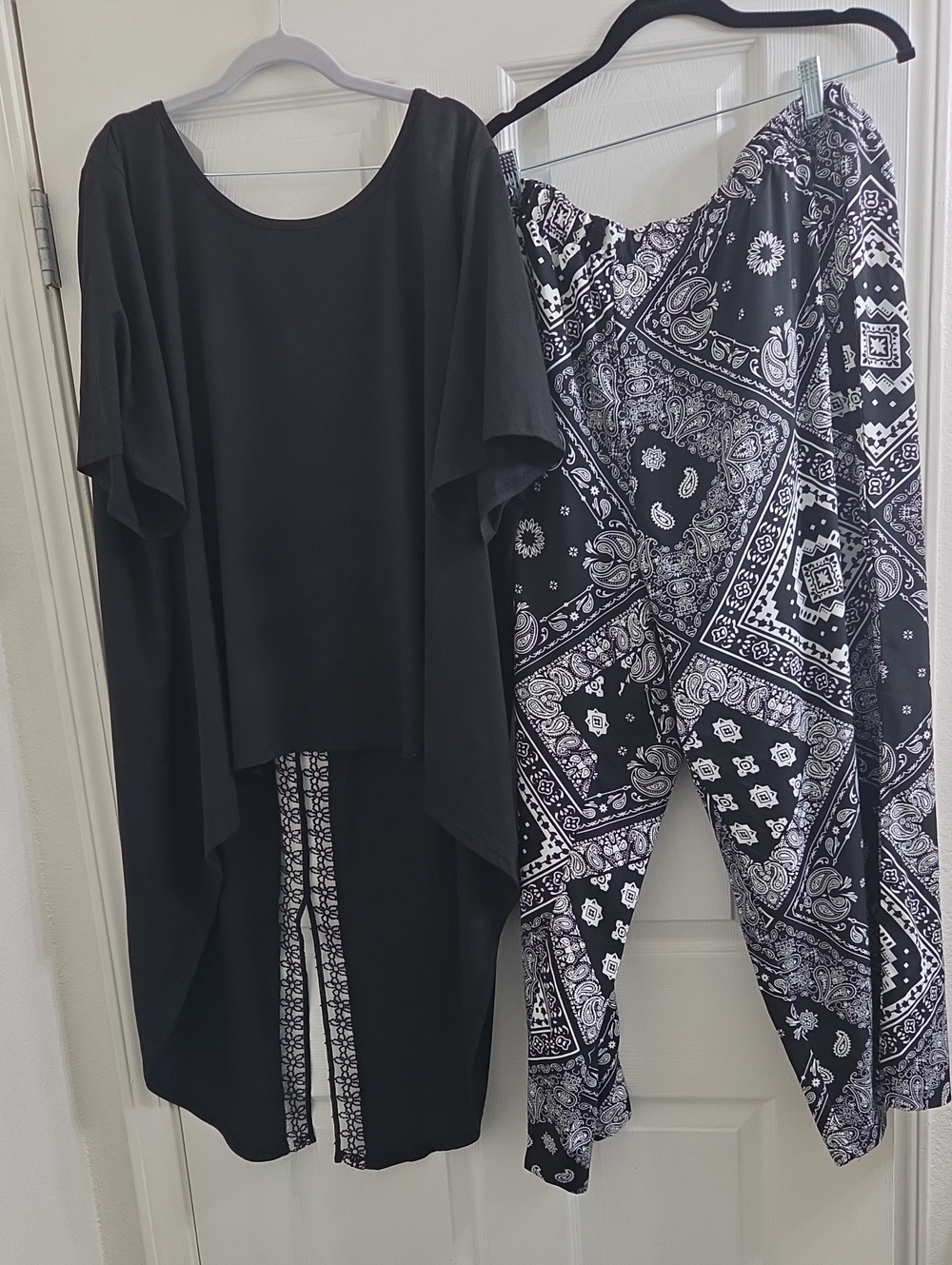 SHEIN Black Draped Tunic & Black Paisley Jumpsuit Set